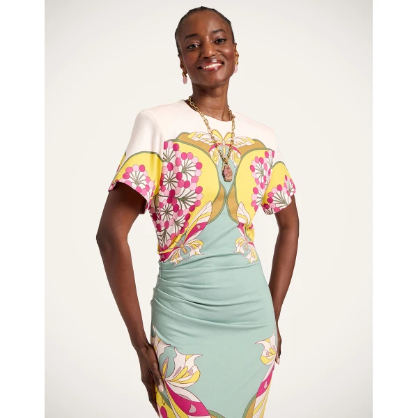 La DoubleJ Lela Dress Florette Placée Fuchsia in Interlock Jersey - Dresses - Milanese Maximalist Fashion at Luxury Shoes 