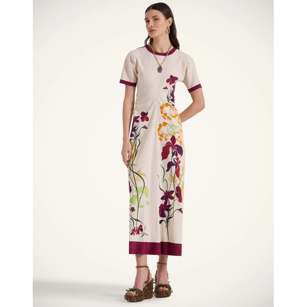 La DoubleJ Lela Dress Queen Peony Placée Blue in Interlock Jersey - Dresses - Milanese Maximalist Fashion at Luxury Shoes 