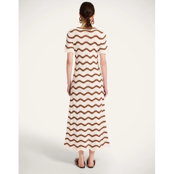 La DoubleJ Long Sleeve Swing Dress Derby Placée Multicolor in Sable - Dresses - Milanese Maximalist Fashion at Luxury Shoes 