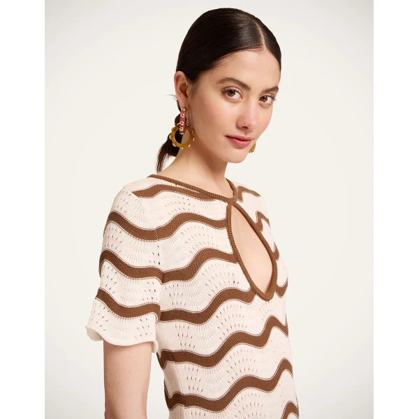 La DoubleJ Long Sleeve Swing Dress Derby Placée Multicolor in Sable - Dresses - Milanese Maximalist Fashion at Luxury Shoes 