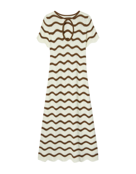 La DoubleJ Long Sleeve Swing Dress Derby Placée Multicolor in Sable - Dresses - Milanese Maximalist Fashion at Luxury Shoes 