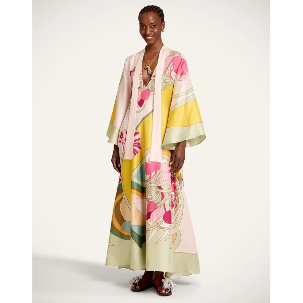 La DoubleJ Magnifico Dress Tulip Placée Green in Silk Twill - Dresses - Milanese Maximalist Fashion at Luxury Shoes 