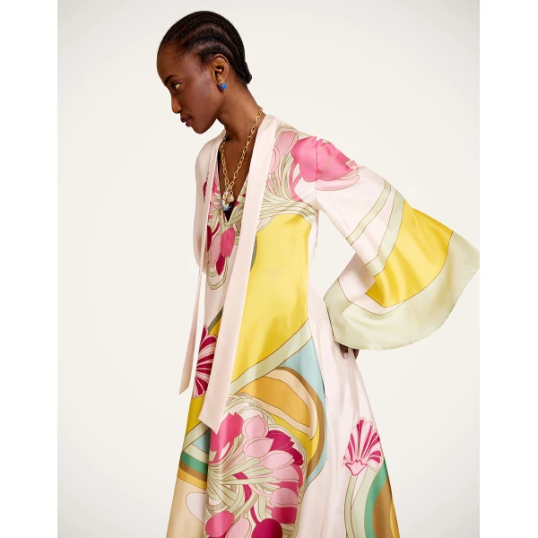 La DoubleJ Magnifico Dress Tulip Placée Green in Silk Twill - Dresses - Milanese Maximalist Fashion at Luxury Shoes 