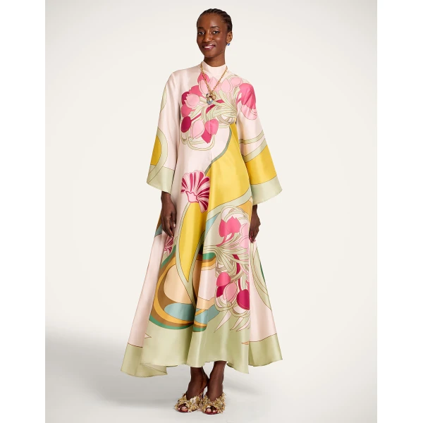 La DoubleJ Magnifico Dress Tulip Placée Green in Silk Twill - Dresses - Milanese Maximalist Fashion at Luxury Shoes 