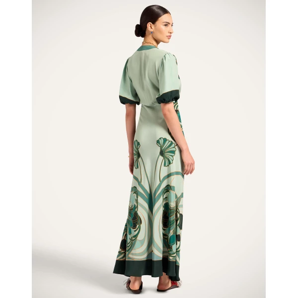 La DoubleJ Marlene Dress Blooming Tulip Placée Mint in Crepe De Chine - Dresses - Milanese Maximalist Fashion at Luxury Shoes 