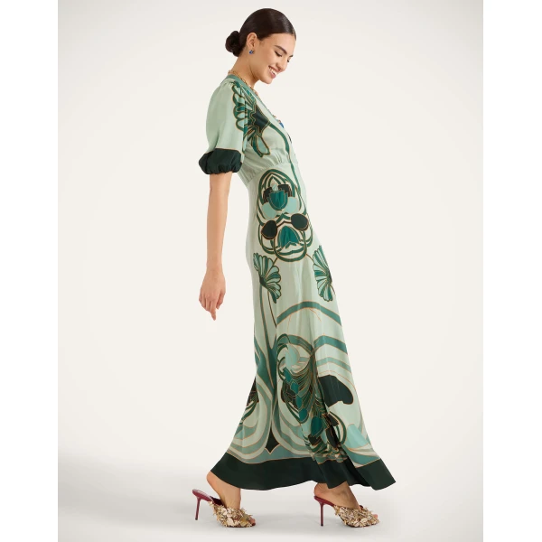 La DoubleJ Marlene Dress Blooming Tulip Placée Mint in Crepe De Chine - Dresses - Milanese Maximalist Fashion at Luxury Shoes 