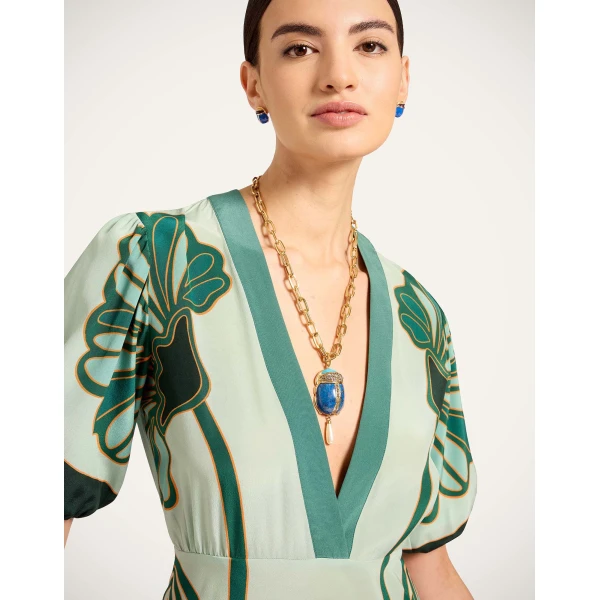 La DoubleJ Marlene Dress Blooming Tulip Placée Mint in Crepe De Chine - Dresses - Milanese Maximalist Fashion at Luxury Shoes 