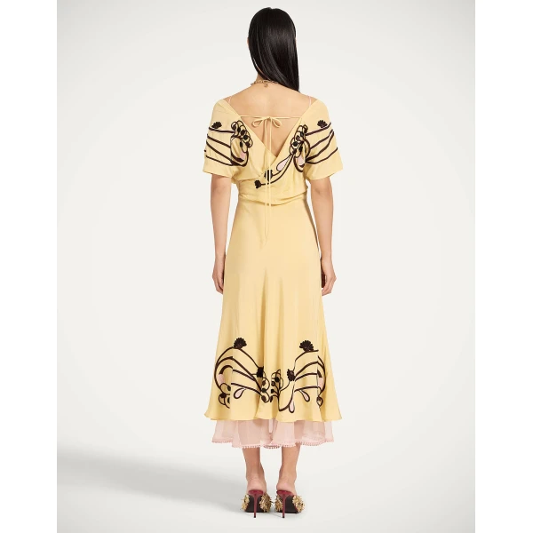 La DoubleJ Marlene Dress Honeysuckle Tricolor Placée Yellow in Crepe De Chine - Dresses - Milanese Maximalist Fashion at Luxury Shoes 
