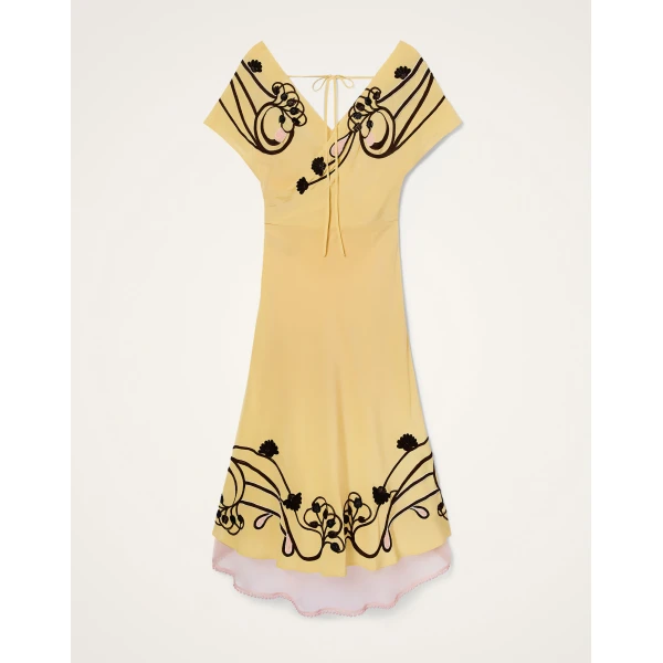 La DoubleJ Marlene Dress Honeysuckle Tricolor Placée Yellow in Crepe De Chine - Dresses - Milanese Maximalist Fashion at Luxury Shoes 