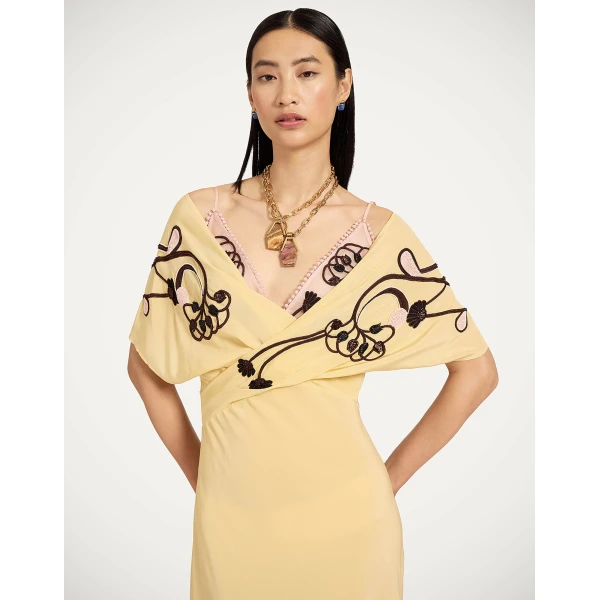 La DoubleJ Marlene Dress Honeysuckle Tricolor Placée Yellow in Crepe De Chine - Dresses - Milanese Maximalist Fashion at Luxury Shoes 