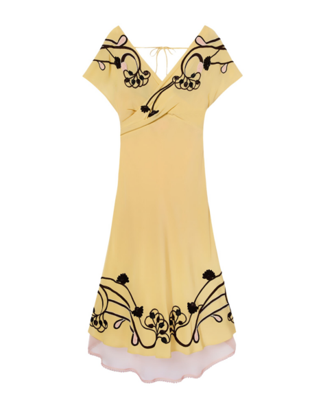 La DoubleJ Marlene Dress Honeysuckle Tricolor Placée Yellow in Crepe De Chine - Dresses - Milanese Maximalist Fashion at Luxury Shoes 