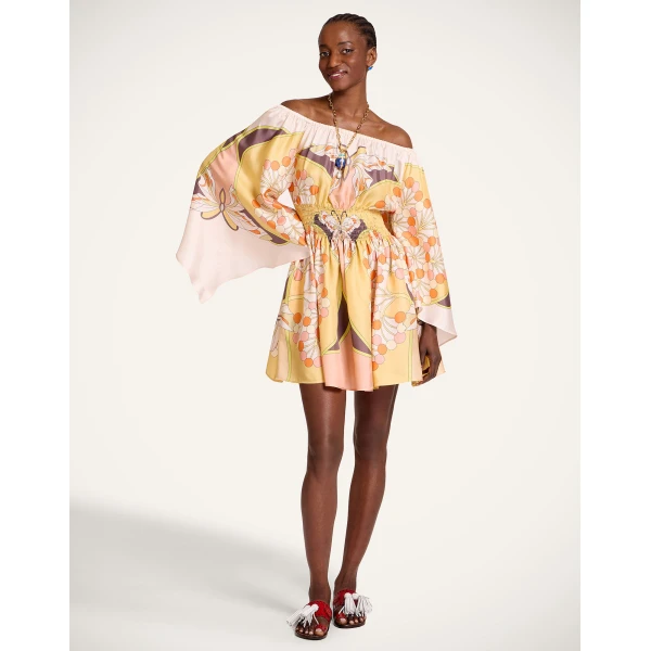 La DoubleJ Marlene Dress Solid Purple in Crepe De Chine Embroidered - Dresses - Milanese Maximalist Fashion at Luxury Shoes 