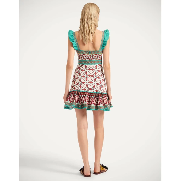 La DoubleJ Mini Gingerbread Dress Pagoda Placée Rust in Flat Cotton Stretch - Dresses - Milanese Maximalist Fashion at Luxury Shoes 