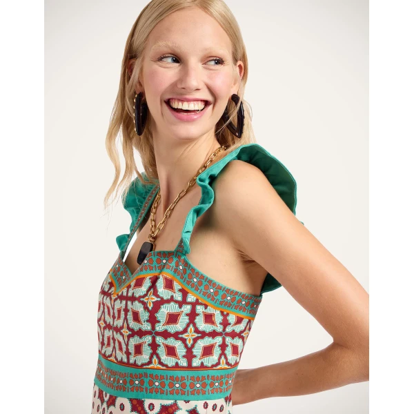 La DoubleJ Mini Gingerbread Dress Pagoda Placée Rust in Flat Cotton Stretch - Dresses - Milanese Maximalist Fashion at Luxury Shoes 