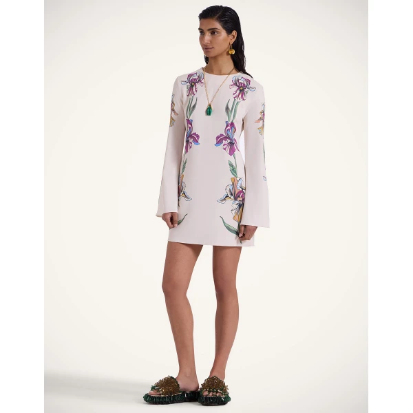 La DoubleJ Mini Supremes Swing Dress Iris Placée Ivory in Envers Satin - Dresses - Milanese Maximalist Fashion at Luxury Shoes 