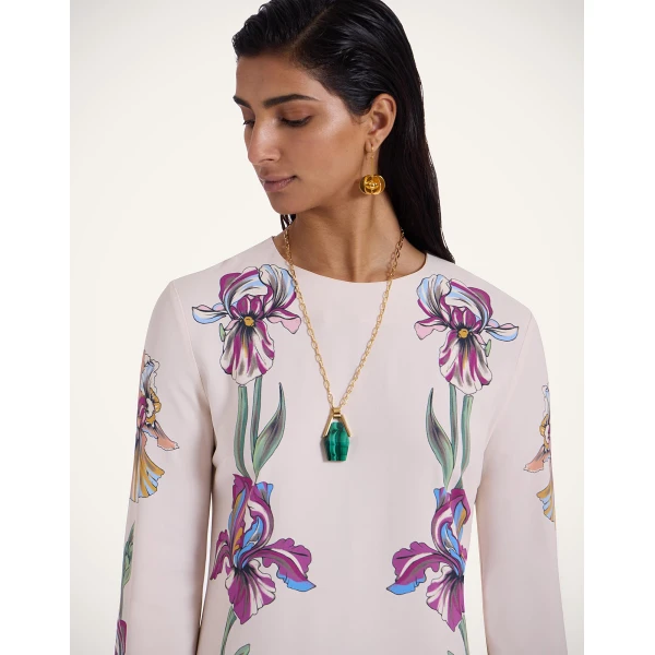 La DoubleJ Mini Supremes Swing Dress Iris Placée Ivory in Envers Satin - Dresses - Milanese Maximalist Fashion at Luxury Shoes 