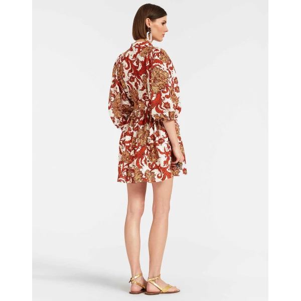 La DoubleJ Mini Swing Dress Florette Tiles Ecru in Cotton Mix Jacquard With Scallop - Dresses - Milanese Maximalist Fashion at Luxury Shoes 