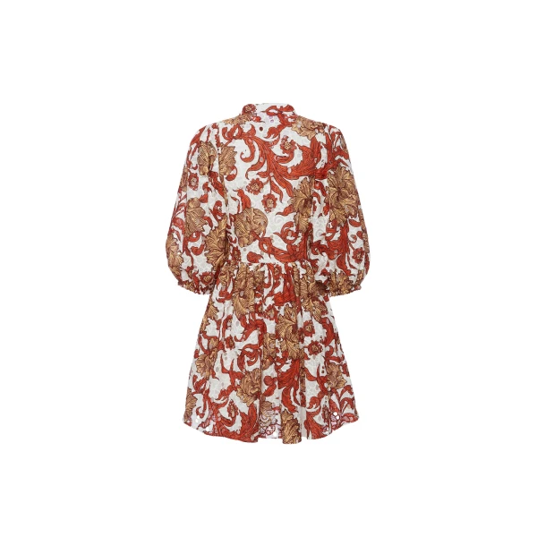 La DoubleJ Mini Swing Dress Florette Tiles Ecru in Cotton Mix Jacquard With Scallop - Dresses - Milanese Maximalist Fashion at Luxury Shoes 