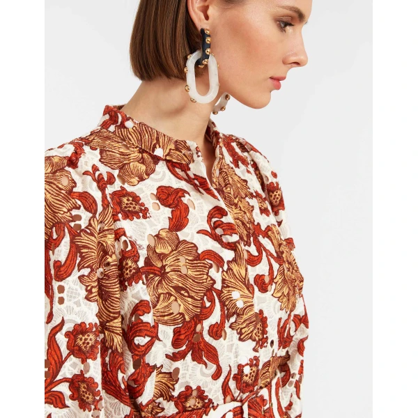 La DoubleJ Mini Swing Dress Florette Tiles Ecru in Cotton Mix Jacquard With Scallop - Dresses - Milanese Maximalist Fashion at Luxury Shoes 