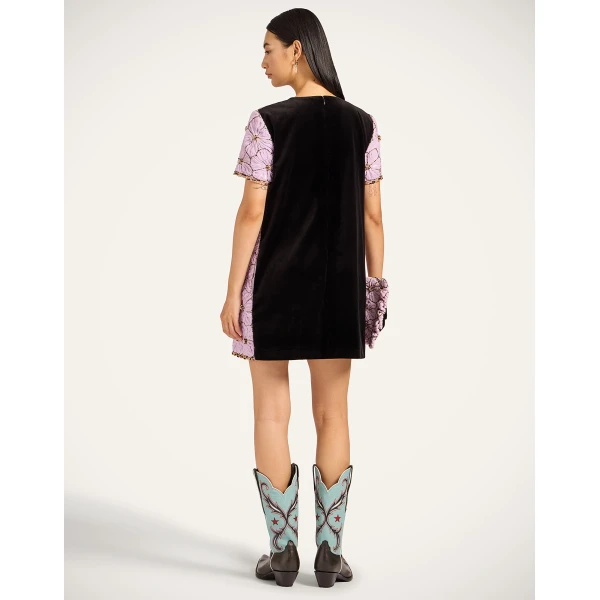 La DoubleJ Mini Swing Dress Solid Lilac in Crystal Chiffon Embroidery - Dresses - Milanese Maximalist Fashion at Luxury Shoes 