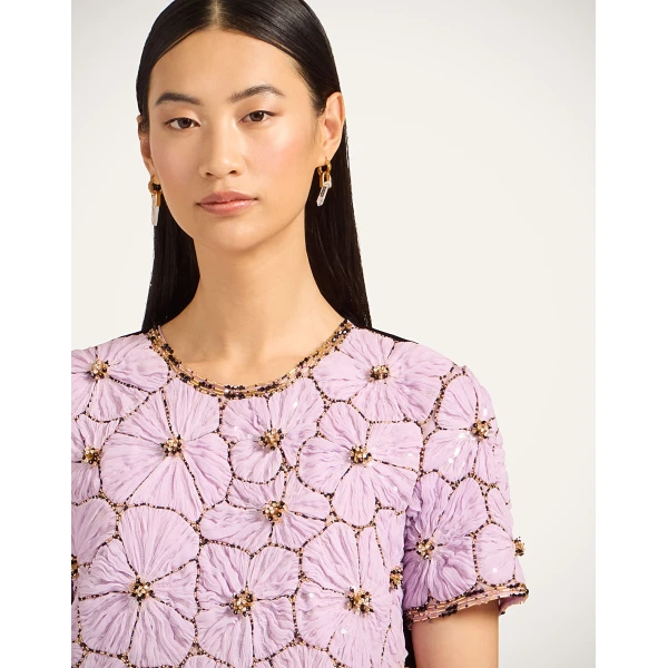 La DoubleJ Mini Swing Dress Solid Lilac in Crystal Chiffon Embroidery - Dresses - Milanese Maximalist Fashion at Luxury Shoes 