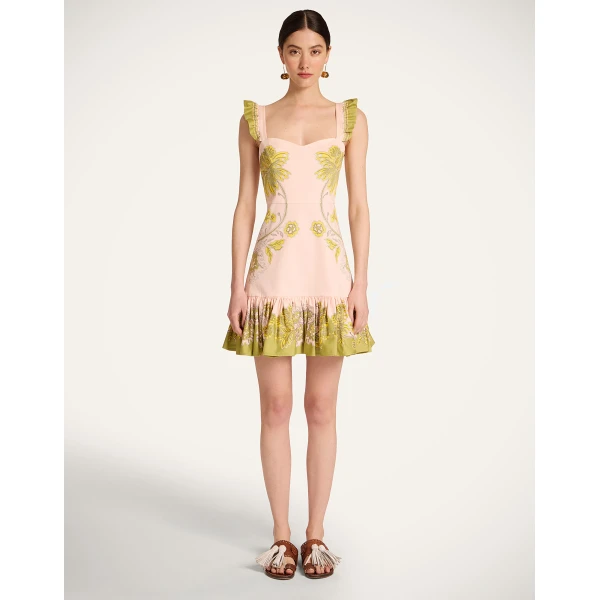 La DoubleJ Naiad Dress Florette Placée Pale Pink in Silk Chiffon - Dresses - Milanese Maximalist Fashion at Luxury Shoes 