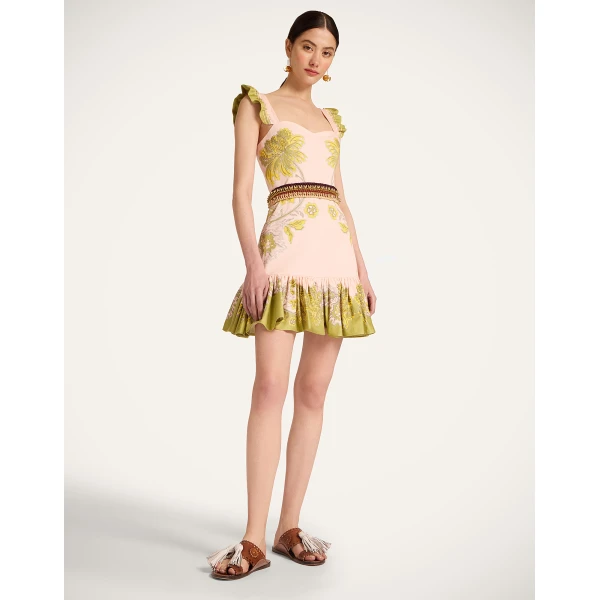 La DoubleJ Naiad Dress Florette Placée Pale Pink in Silk Chiffon - Dresses - Milanese Maximalist Fashion at Luxury Shoes 