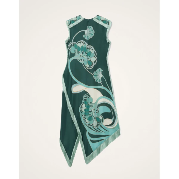 La DoubleJ Scarf Dress Blooming Tulip Placée Dark Green in Silk Voile - Dresses - Milanese Maximalist Fashion at Luxury Shoes 