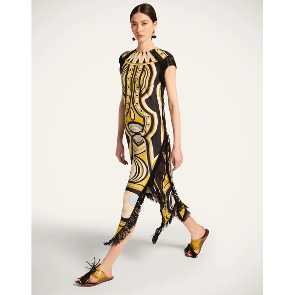 La DoubleJ Scarf Dress Sanctuary Placée Gold in Silk Voile - Dresses - Milanese Maximalist Fashion at Luxury Shoes 