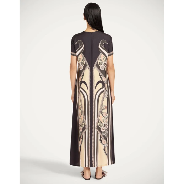 La DoubleJ Sorella Dress Florette Fan Brown in Flowy Jersey - Dresses - Milanese Maximalist Fashion at Luxury Shoes 