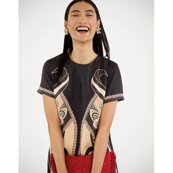 La DoubleJ Sorella Dress Florette Fan Brown in Flowy Jersey - Dresses - Milanese Maximalist Fashion at Luxury Shoes 