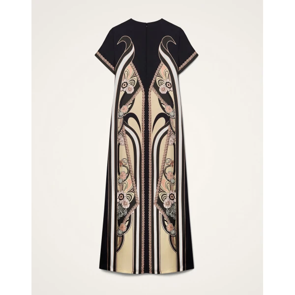 La DoubleJ Sorella Dress Florette Fan Brown in Flowy Jersey - Dresses - Milanese Maximalist Fashion at Luxury Shoes 