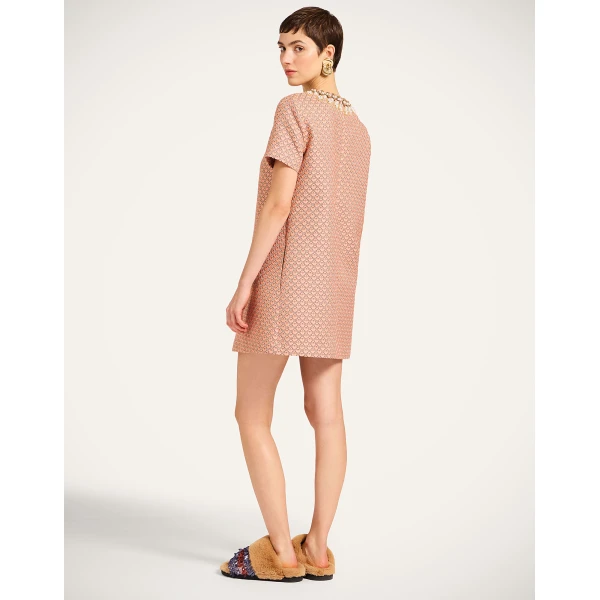 La DoubleJ Sporty Swing Dress Zooflora Burgundy in Cotton Jersey - Dresses - Milanese Maximalist Fashion at Luxury Shoes 