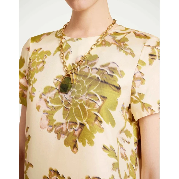 La DoubleJ Swing Dress Oasis Ombré Placée Green & Black in Silk Twill With Feathers - Dresses - Milanese Maximalist Fashion at Luxury Shoes 