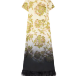 La DoubleJ Swing Dress Oasis Ombré Placée Green & Black in Silk Twill With Feathers - Dresses - Milanese Maximalist Fashion at Luxury Shoes 