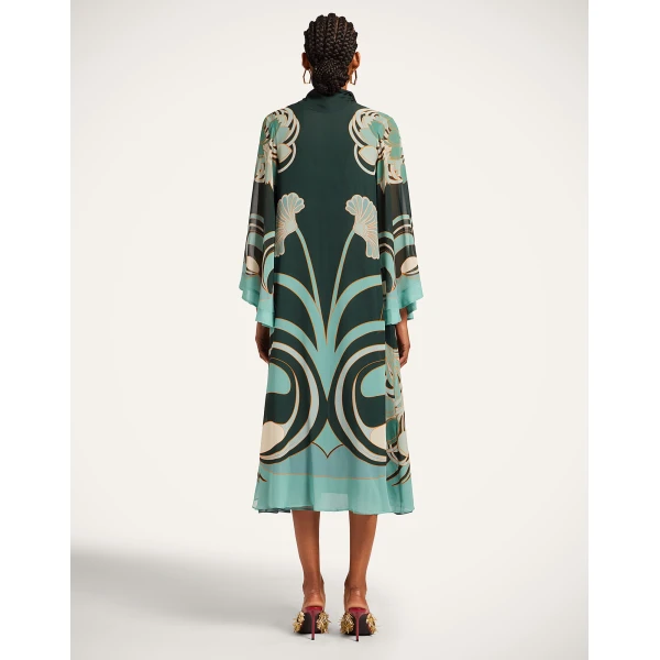 La DoubleJ Swing Dress (With Feathers) Winter Jasmine in Twill Silk - Dresses - Milanese Maximalist Fashion at Luxury Shoes 