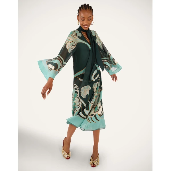 La DoubleJ Swing Dress (With Feathers) Winter Jasmine in Twill Silk - Dresses - Milanese Maximalist Fashion at Luxury Shoes 