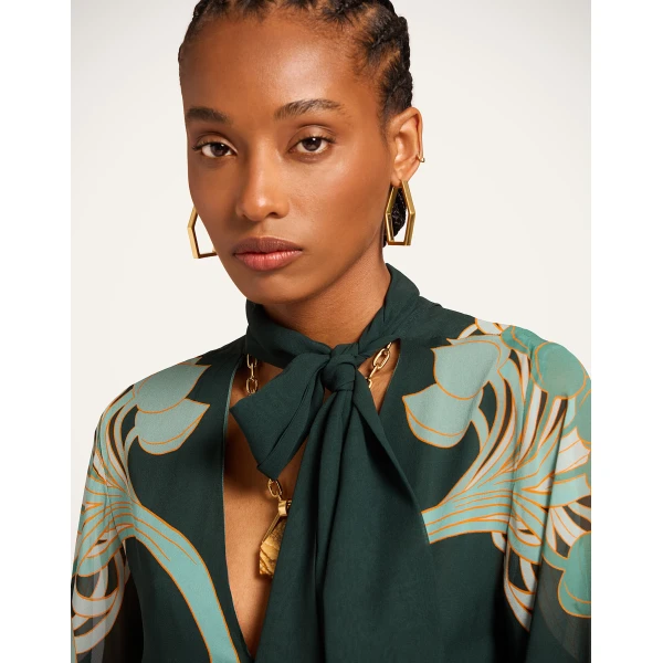 La DoubleJ Swing Dress (With Feathers) Winter Jasmine in Twill Silk - Dresses - Milanese Maximalist Fashion at Luxury Shoes 