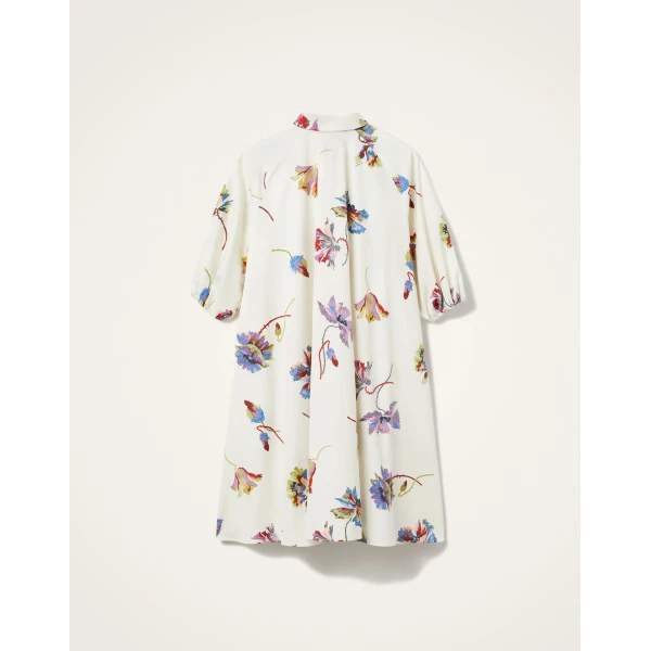 La DoubleJ Swing Dress Zooflora Placée Light Blue in Silk Twill With Feathers - Dresses - Milanese Maximalist Fashion at Luxury Shoes 