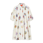 La DoubleJ Swing Dress Zooflora Placée Light Blue in Silk Twill With Feathers - Dresses - Milanese Maximalist Fashion at Luxury Shoes 