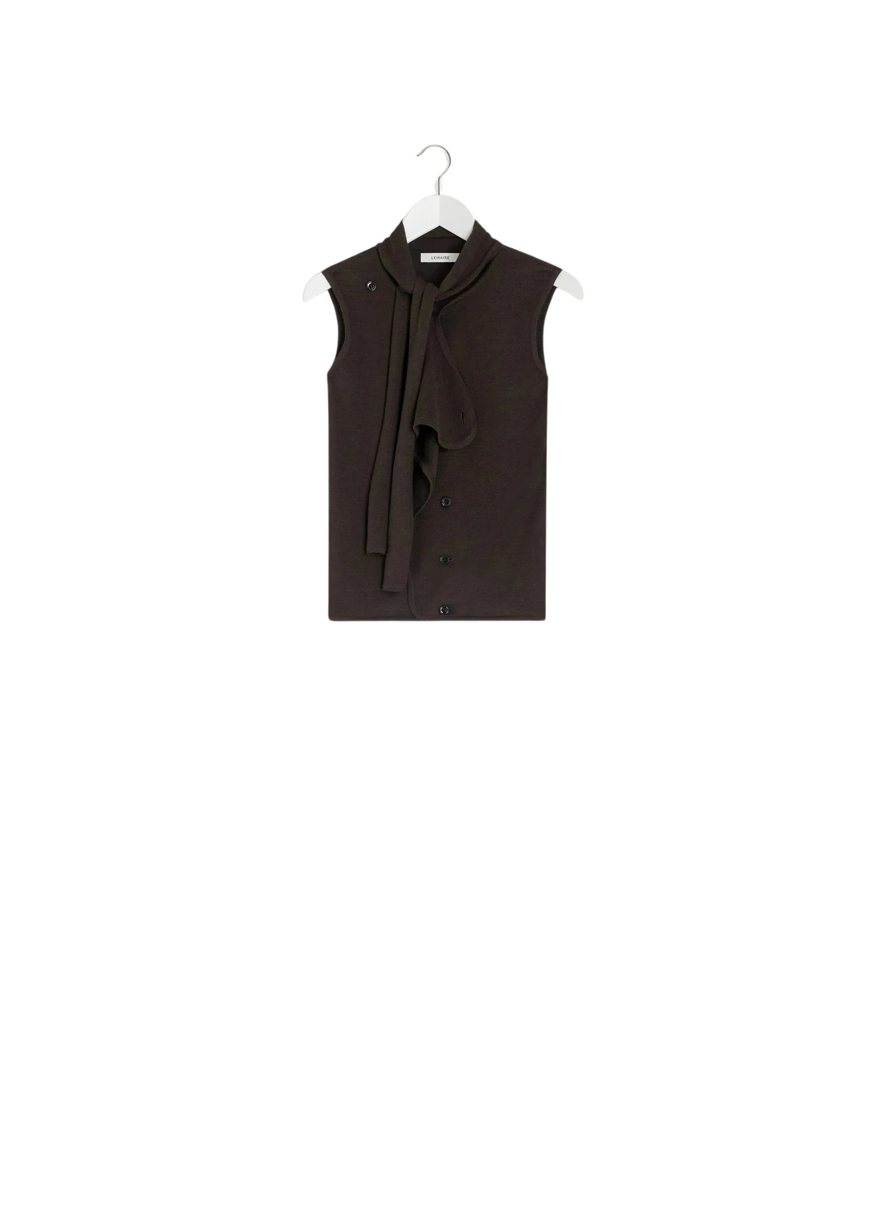 Lemaire-Asymmetrical-Sleeveless-Cardigan-in-Merino-Blend-coveti-129241_nobg Lemaire Asymmetrical Sleeveless Cardigan in Merino Blend - Knitwear - Parisian Minimalist Luxury at Luxury Shoes