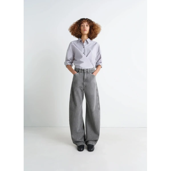 Lemaire High Waisted Curved Pants in Denim - Pants - Parisian Minimalist Luxury at Luxury Shoes 