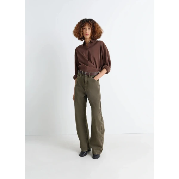 Lemaire High Waisted Curved Pants in Denim - Pants - Parisian Minimalist Luxury at Luxury Shoes 