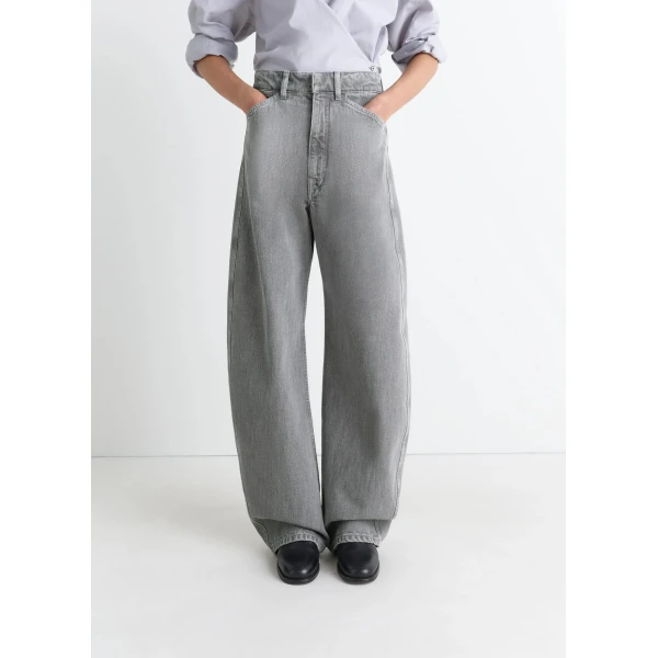 Lemaire High Waisted Curved Pants in Denim - Pants - Parisian Minimalist Luxury at Luxury Shoes 