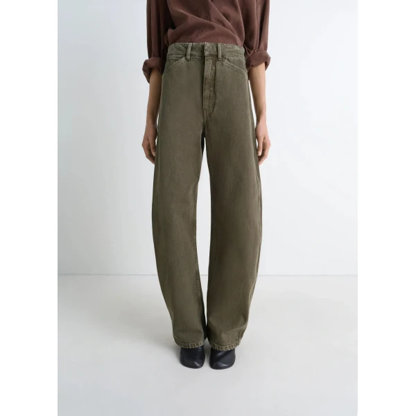 Lemaire High Waisted Curved Pants in Denim - Pants - Parisian Minimalist Luxury at Luxury Shoes 