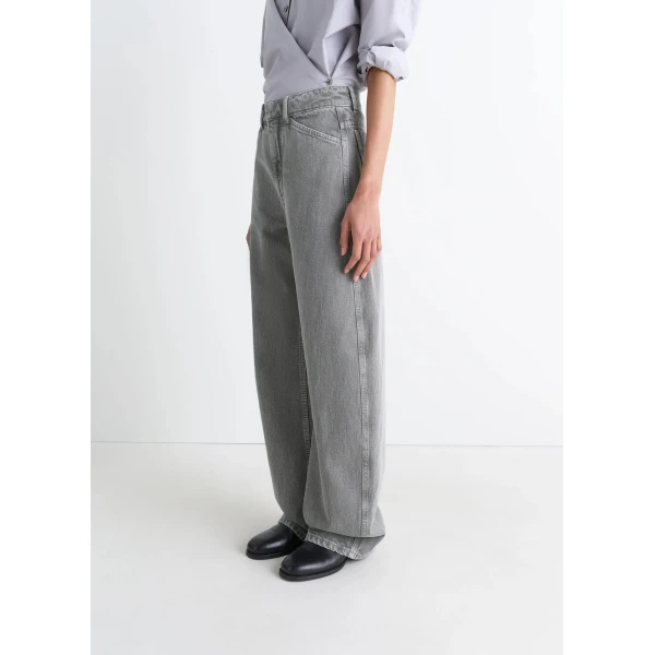 Lemaire High Waisted Curved Pants in Denim - Pants - Parisian Minimalist Luxury at Luxury Shoes 