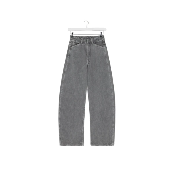 Lemaire High Waisted Curved Pants in Denim - Pants - Parisian Minimalist Luxury at Luxury Shoes 
