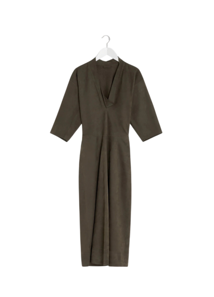 Lemaire Leather V-neck Dress - Dresses - Parisian Minimalist Luxury at Luxury Shoes 