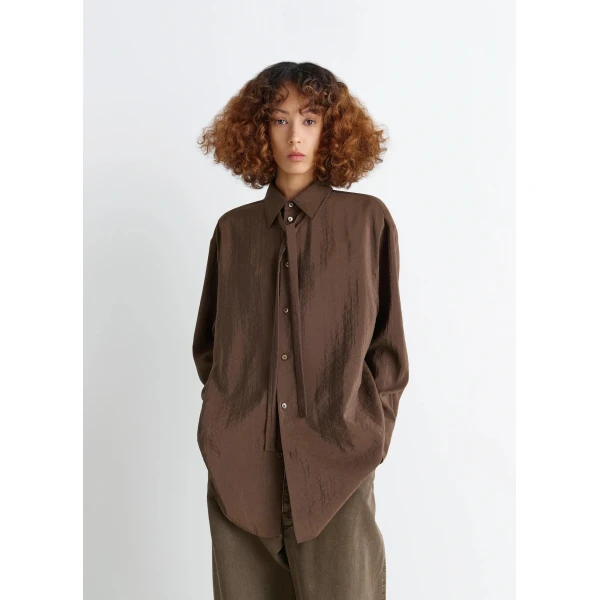 Lemaire Long Shirt with Tie in Dry Silk - Tops - Parisian Minimalist Luxury at Luxury Shoes 