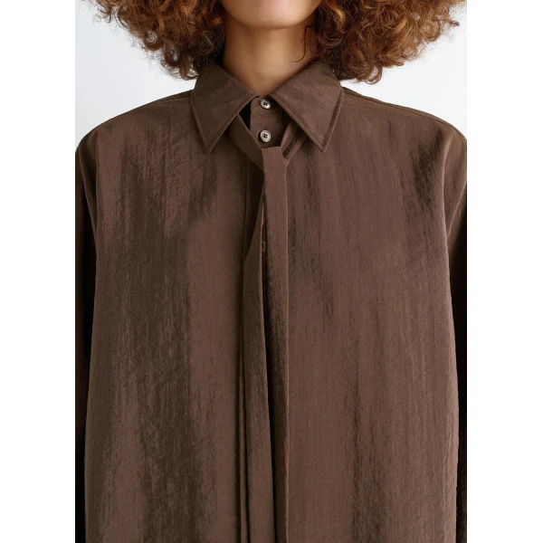 Lemaire Long Shirt with Tie in Dry Silk - Tops - Parisian Minimalist Luxury at Luxury Shoes 